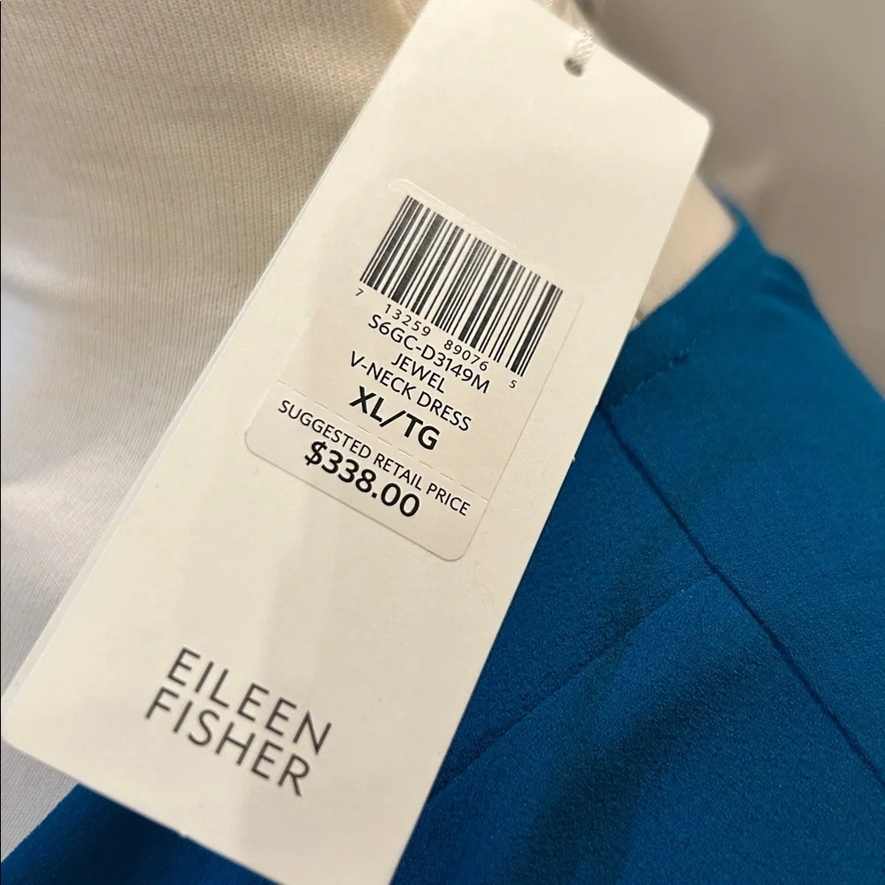 EILEEN FISHER Silk Georgette Crepe V-Neck Dress in Jewel. Size XL NWT - Picture 14 of 14